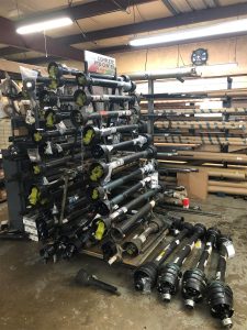 Agricultural drive shafts in a garage